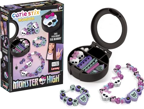 Lansay - Cutie Stix Monster High - Coffret créatif Bijoux pour Enfants dès 6 Ans - Collier et Bracelets à fabriquer - Écrin transportable avec Miroir - Activité Manuelle - Idée Cadeau Fille