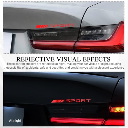 Surosha 14PCS Car Decal Stickers, Car Reflective Stickers, Wheel Rim Decal Stripes Set Sport Emblem Reflective Stickers, Auto Accessories Waterproof Wheel Rim Stripes for All Vehicles (Red)