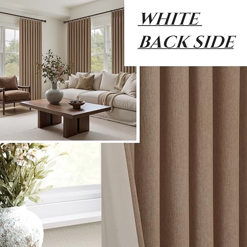Image of Curtains 60 Inch Length Wide Pinch Pleated Black Out Curtain 84 Inch Long for Living Room, Farmhouse Rust Brown Linen Thick Burlap Boho Bedroom Heavy Insulated Window Drapes (60 inchW x 84 inchL x 2Panels)