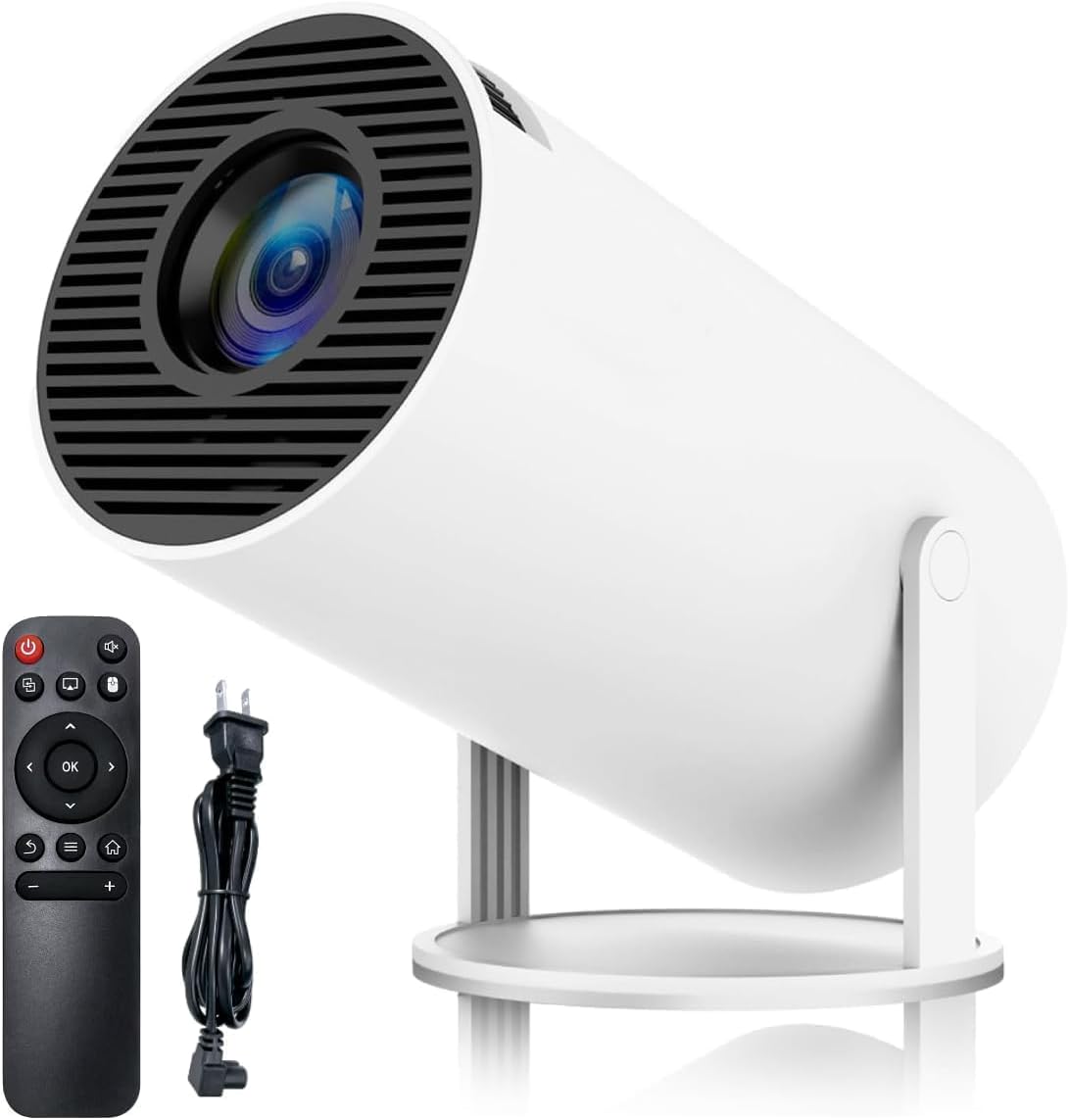 Portable Mini Projector, 4K 1080P Full HD Projector, Support Video Projector, WiFi 5G BT 5.0, Cinema 180° Android 11, Compatible TV Stick/Windows/iOS/Android Qi-Enabled Phones Plus (Whitecolour)
