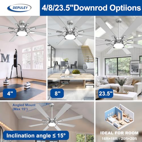 Image of Depuley 72-Inch Ceiling Fan with Light: Modern 8-Blade Brushed Nickel Indoor Outdoor Fans with Remote Control Dimmable Light - Ultra Quiet DC Motor Reversible 6 Speed Timer
