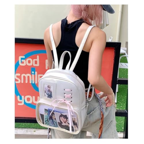 Korean ins ribbon large capacity bag ita bag backpack with pin display insert (white)4