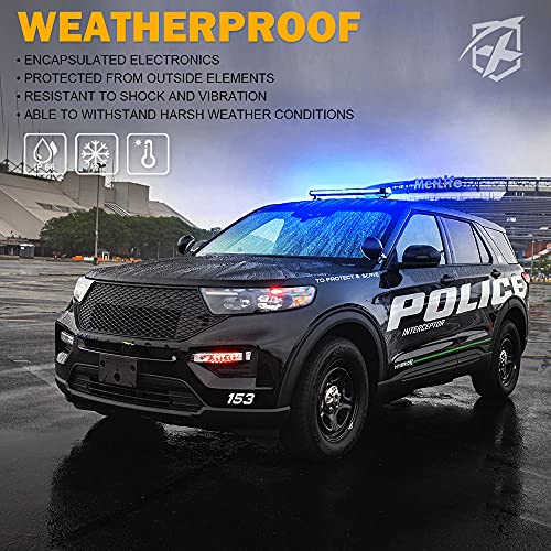 Xprite 26" COB LED Strobe Rooftop Flashing Light Bar, Double Side Hazard Warning Beacon Safety Police Lights w/Magnetic for Emergency Vehicles Trucks Cars Volunteer Traffic Security Blue - Thumbnail 3