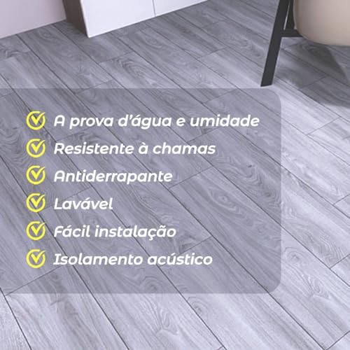 Piso Vinílico Auto Adesivo Régua Madeira Manta Caixa 5m² Cinza Escuro - Brinovar