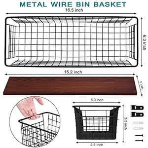 Sheechung 2 set extra large portable metal farmhouse wall decor storage organizer basket bin with handles floating shelves for hanging in bathroomkitchenoffice wall mount hooks 2 black  urban country home decor