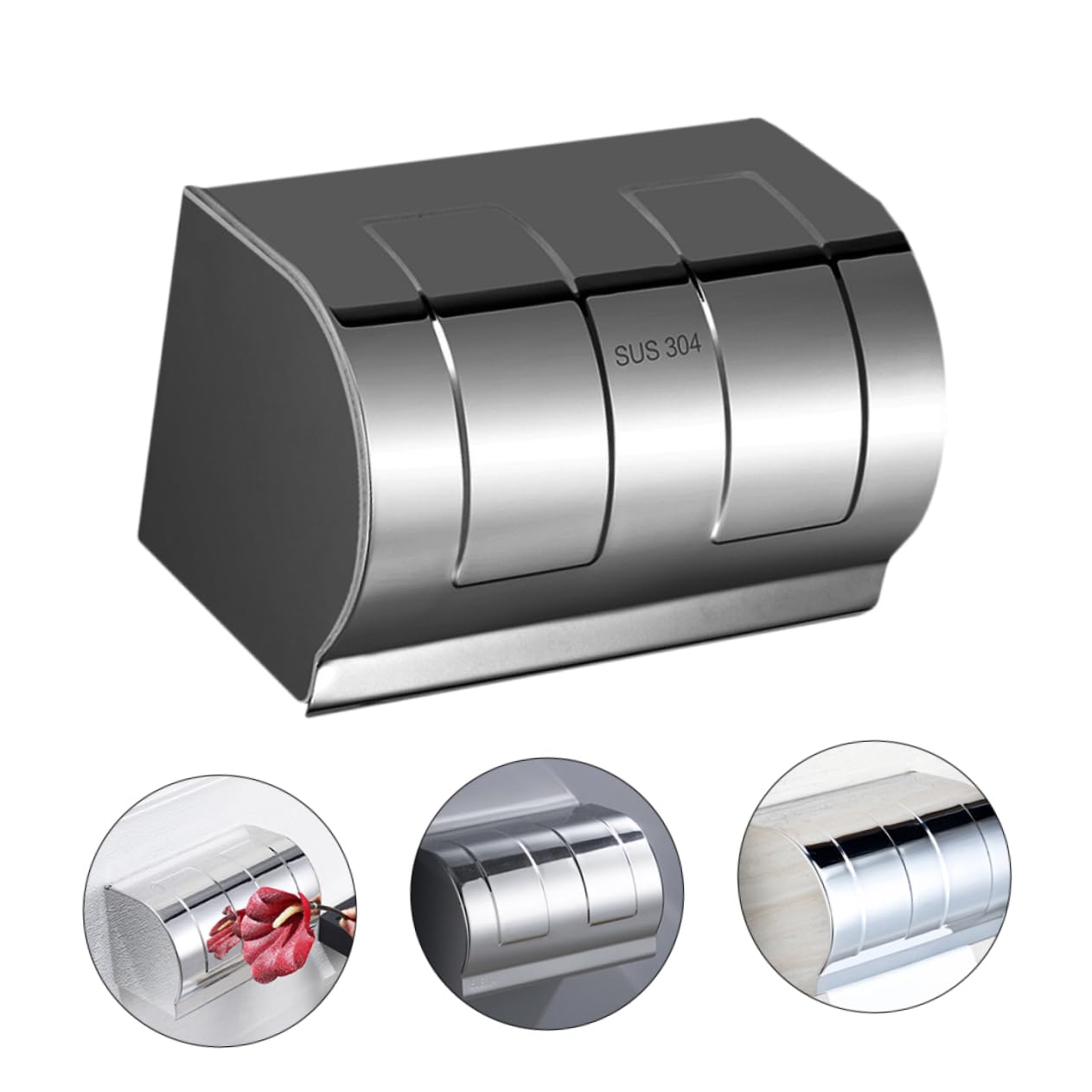PRETYZOOM Porta Carta senza Fori in Acciaio Inox 304 Igienica da Parete Scatola Semplice Facile da Lavare per Bagno