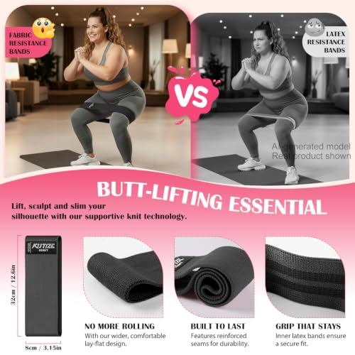 Image of KUTIZE Ankle Resistance Bands with Cuffs & Fabric Resistance Bands Set - Legs & Glutes Workout Equipment for Women & Men, Home Gym Heavy Exercise Bands for Hip, Yoga, Strength Training, Rehab, Pilates