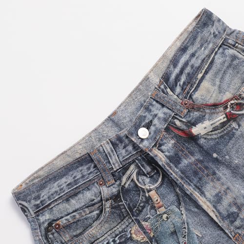 Mens 3D Digital Print High Waisted Straight Leg Casual Loose Denim Pants3