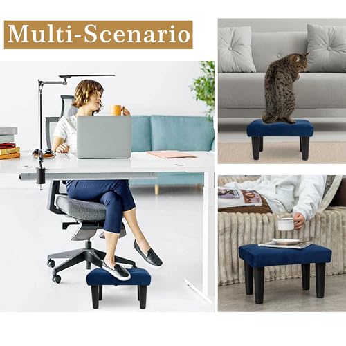 Image of CAROLMADE Ottoman Foot Rest, Velvet Small Ottoman Foot Stool with Legs Modern Footstool Ottomans for Living Room Entryway Office, (Velvet-Blue)