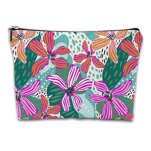 iapodiad Makeup Bag Abstact Tropical Flowers Cosmetic Bag Mini Portable Travel Toiletry Bag Organizer Makeup Brushes Aesthetic Accessories Waterproof Storage Bag for Women