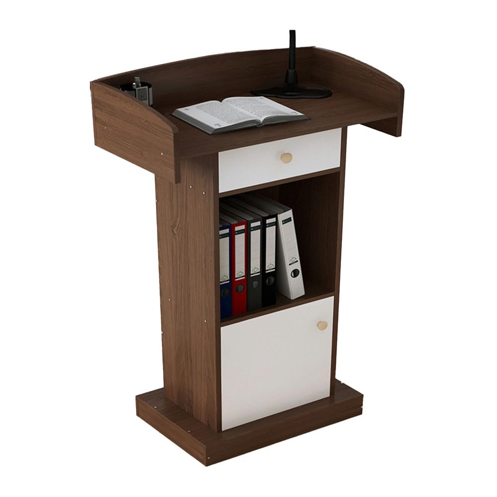 DUANHOZ Wooden Lectern Podium Stand with Drawer for Conference Auditorium Church Floor Standing Podiums Reception Desk Professional Speaking Podium Stand