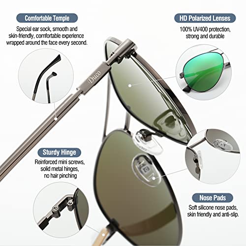 Image of DUCO Aviator Sunglasses for Men Women Vintage Polarized Sun Glasses Mirrored Lens Metal Frame Designer Shades 3025K