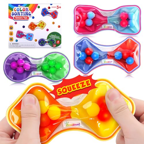 Sensory Fidget Toys for Kids Toddler: 4 Pack Color Sorting Sensory Toys for Autism – Squeeze Calming Toys for Toddler Girls Boys – Quiet Fidget Toys for Student Classroom – Easter Basket Stuffers
