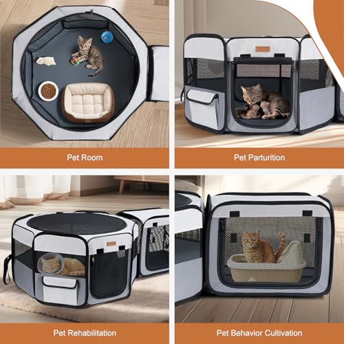 Lekespring Welpenauslauf Faltbar - 120x40 cm Tragbarer 2-in-1 Welpenauslauf & Katzenlaufstall für Innen & Außen, Laufstall Hund mit Tragetasche für für Katzen, Welpen und Kleintiere, Separat Nutzbar