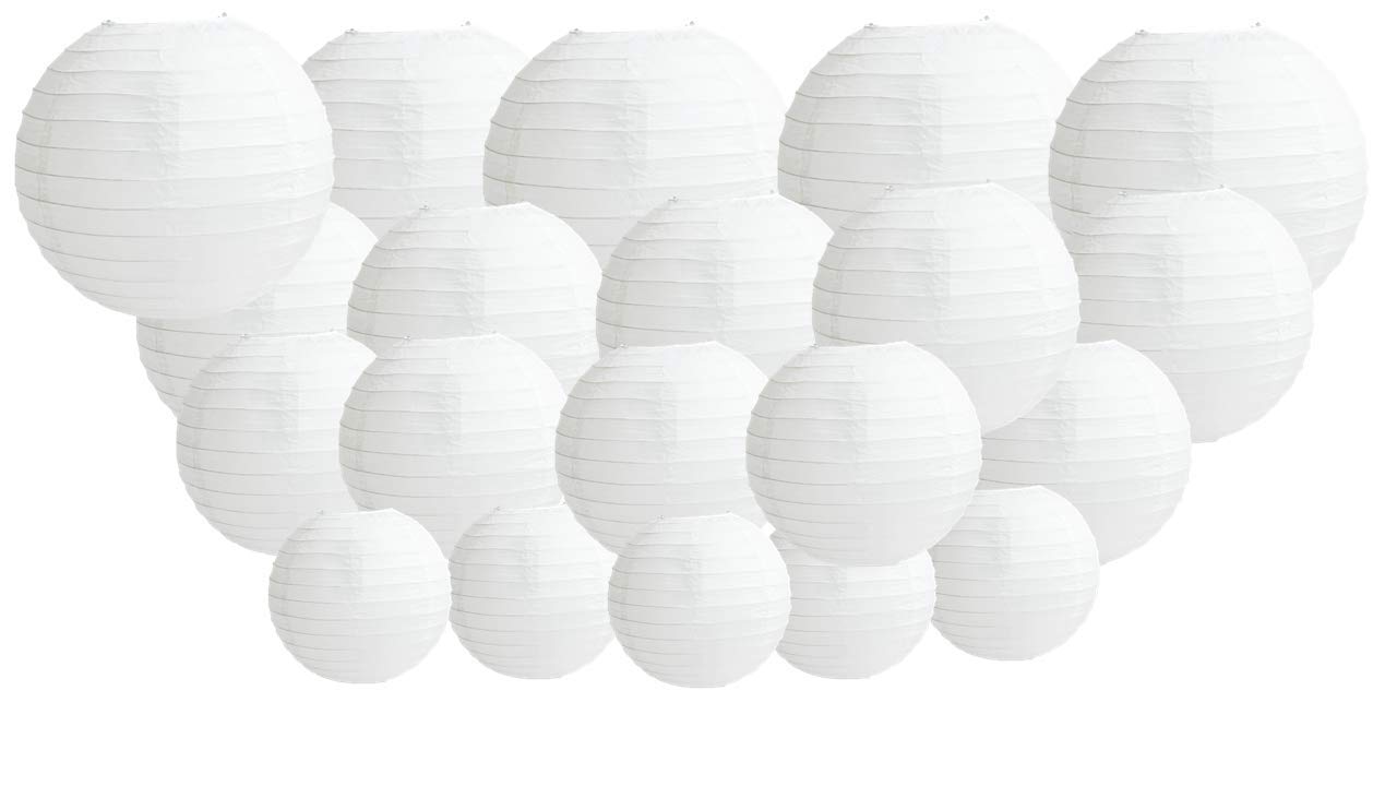 5-Piece White Paper Lantern Set - Mixed Sizes 4-12 Inch Round Lampshades For Party & Wedding Decor