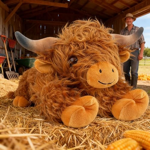 JDF 5lbs Highland Cow Weighted Stuffed Animals 22in Giant Highland Cow Gift Plush Toy Adorable Stuffed Animal Adults & Kids Highland Cattle Plushie Pillow Decor