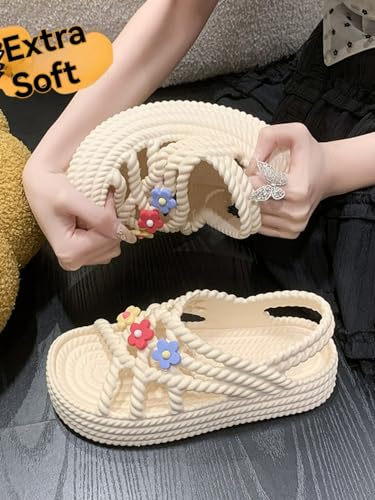 Cute Slippers for Women, Summer Fashion, Thick Anti-Slip Sole, Floral Decor, Indoor-Outdoor Beach Sandals for teen girls2