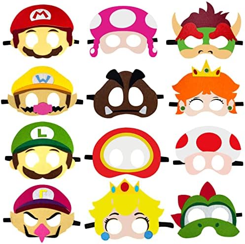 12 Pack Felt Masks Party Supplies for Kids Themed Birthday Party Favors Photo Booth Prop Cartoon Masks Boys Girls Birthday Gift