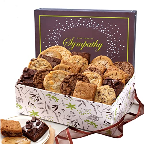 Broadway Basketeers Condolence Sympathy Gift Baskets, Fresh Baked Assorted Brownies & Cookies Gift Box, Individually Wrapped Desserts Care Package for Condolences, Memorial, Remembrance