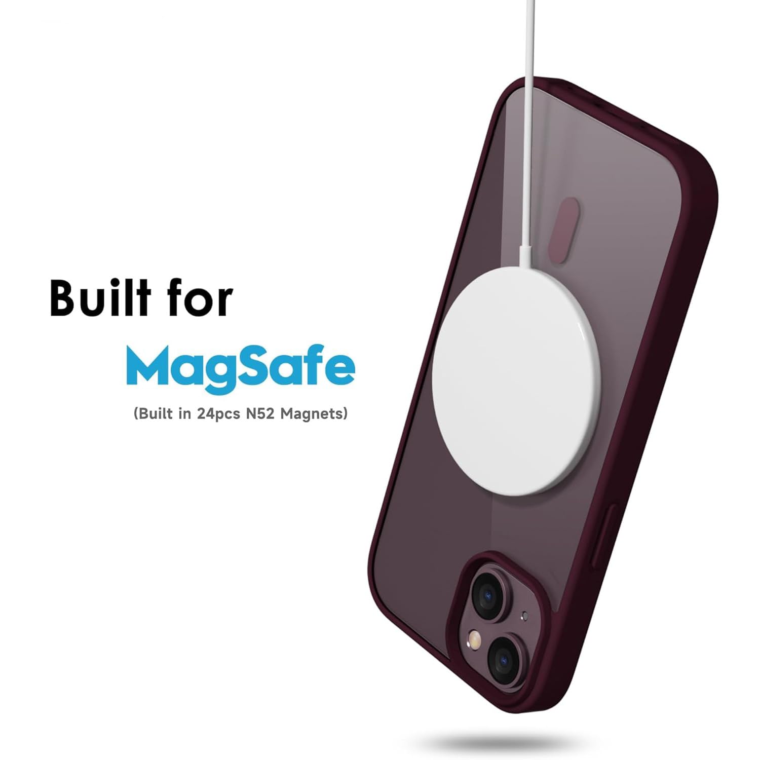 oakxco Funda magnética transparente para iPhone 15, compatible con carga Magsafe, funda protectora delgada para iPhone 15, a prueba de golpes, silicona suave TPU y policarbonato duro, borgoña
