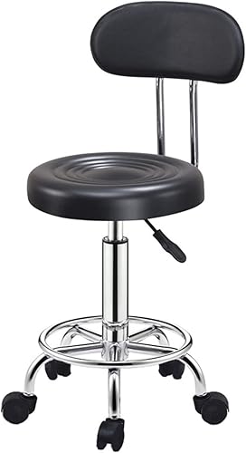 Silla moderna negra médica y taburete de salón, taburete giratorio de altura ajustable con ruedas de respaldo alto, asiento de piel sintética, marco