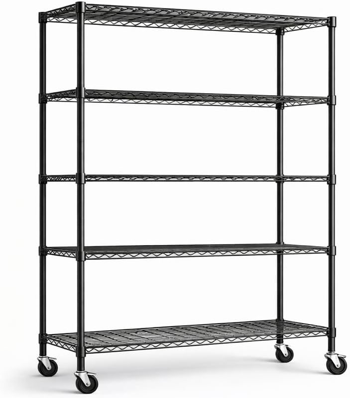 5-Tier Heavy Duty Metal Shelving Unit, Adjustable Black Wire Storage Rack, 350 lbs Per Shelf / 1750 lbs Total, Freestanding Shelf for Garage – 17.75" D x 47.25" W x 72" H