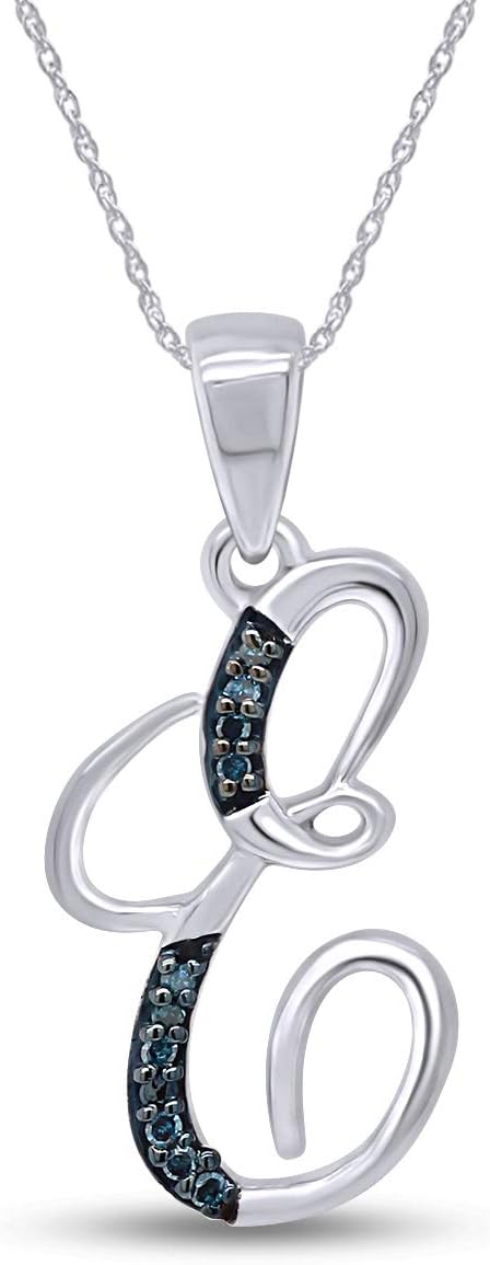 AFFY Blue Natural Diamond Initial A-Z Letter Pendant Necklace in 14k Gold Over Sterling Silver