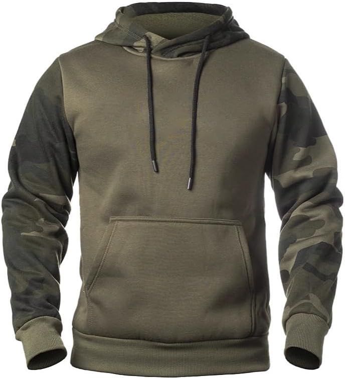 Men's Camo Fleece Pullover Hoodie Loose Fit Long Sleeve Casual Hooded Sweatshirt