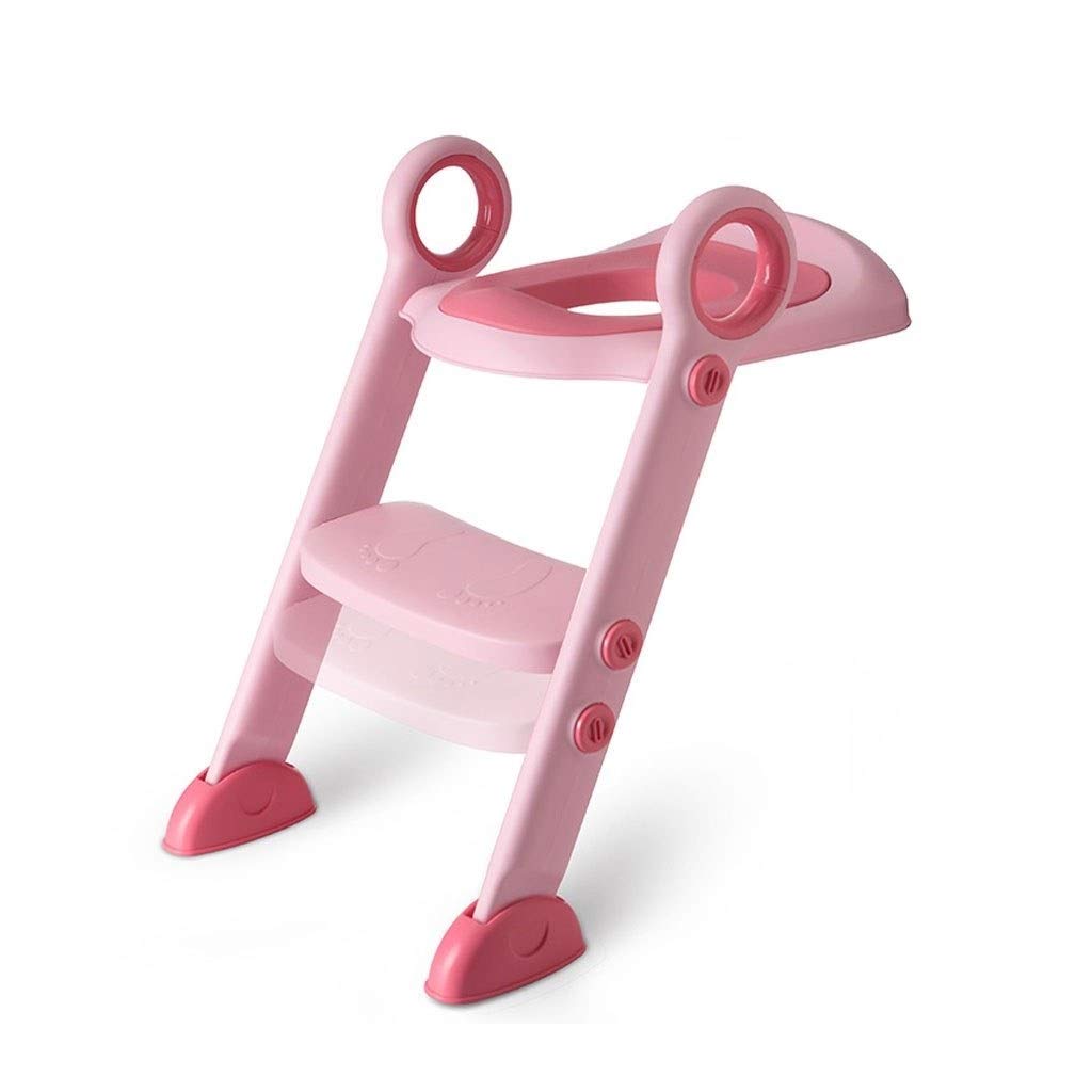 XuYuanjiaShop Toilet Seat with Step Ladder Boy and Girl's Ladder Baby Toilet Training Seat with Upholstered Seat and Sturdy Non-slip Wide Step (pink Blue) (Color : Pink)