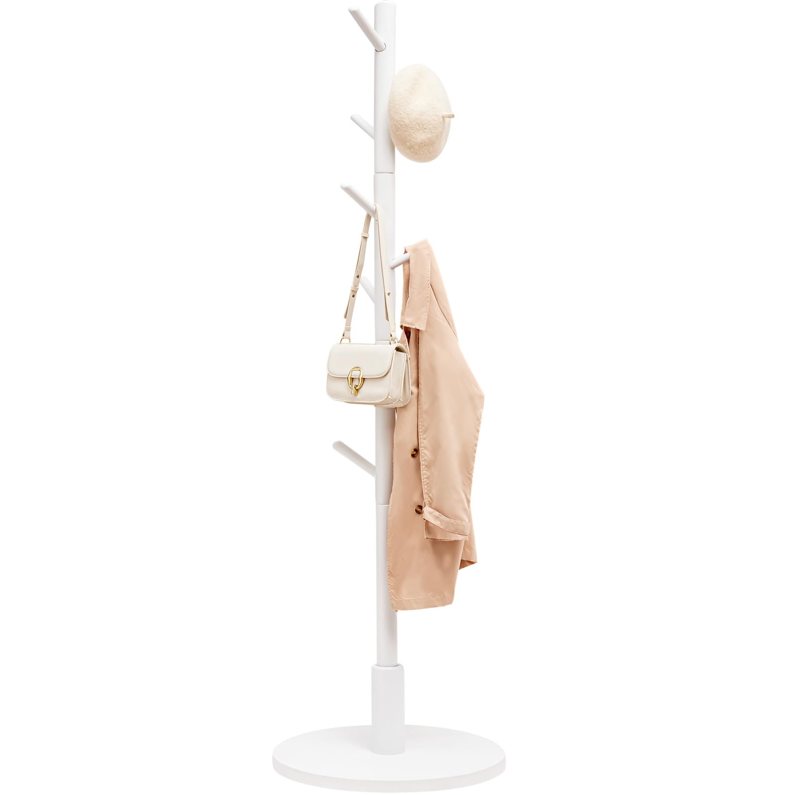 Yorbay Appendiabiti Faggio Massello Albero: 9 Ganci, 38 x 179 cm (Bianco) | Appendiabiti a Forma di Albero per Giacche Cappelli Borse - per Camera da Letto Ufficio Ingresso