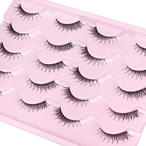 Natural Lashes Manga False Eyelashes Wispy Cat Eye Lashes Short 3/4 Lashes Clear Band Anime Half Fake Lashes Pack 10 Pairs #TOP5