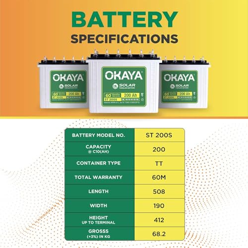 Image of Okaya Solar ST 200S, 200Ah Tubular Solar Battery for Home, Office & Shop with 60 Months Warranty