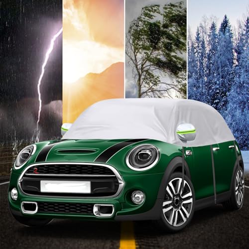 Image of Car Cover Waterproof Replacement for 2000-2024 Mini Cooper 3 Doors, Sunproof Half Car Cover, Half Garage UV Resistant Half Car Cover Dustproof Snowproof Outdoor Indoor