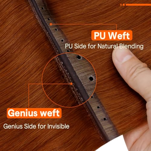Image of Full Shine Butterfly Weft Hair Extensions Human Hair 16 Inch Copper 90g | 5Pcs Double Layer Weft, Invisible PU Holes, Full Head Volume Boost, Daily Natural Look, Easy Wear & Remove