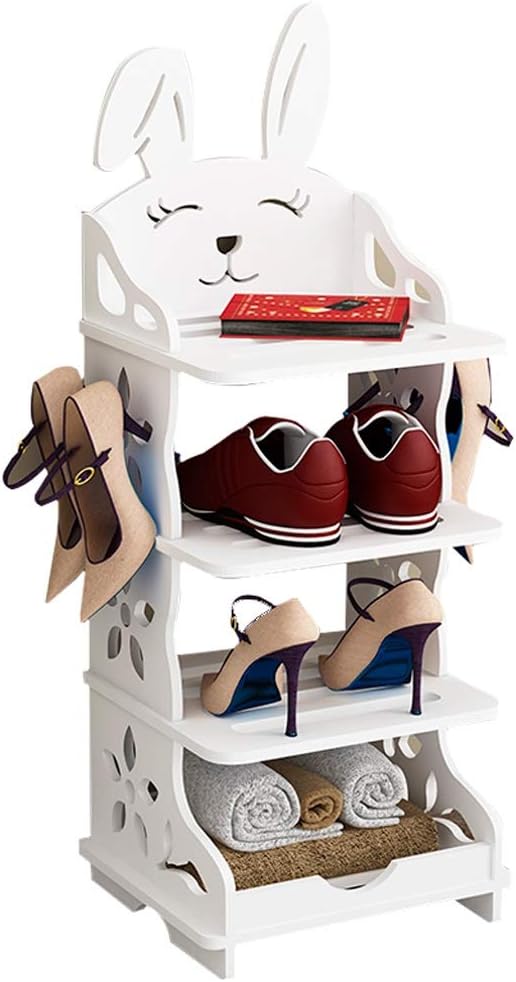 Shoe Rack Shoe Rack Simple Multi-Layer Economical Shoe Rack Creative Children's Shoe Cabinet Save Space Cute Animal Hollow Pattern (White) Space-Saving Shoe Rack (Size : Three-Layer Shoe Rack) (Fou
