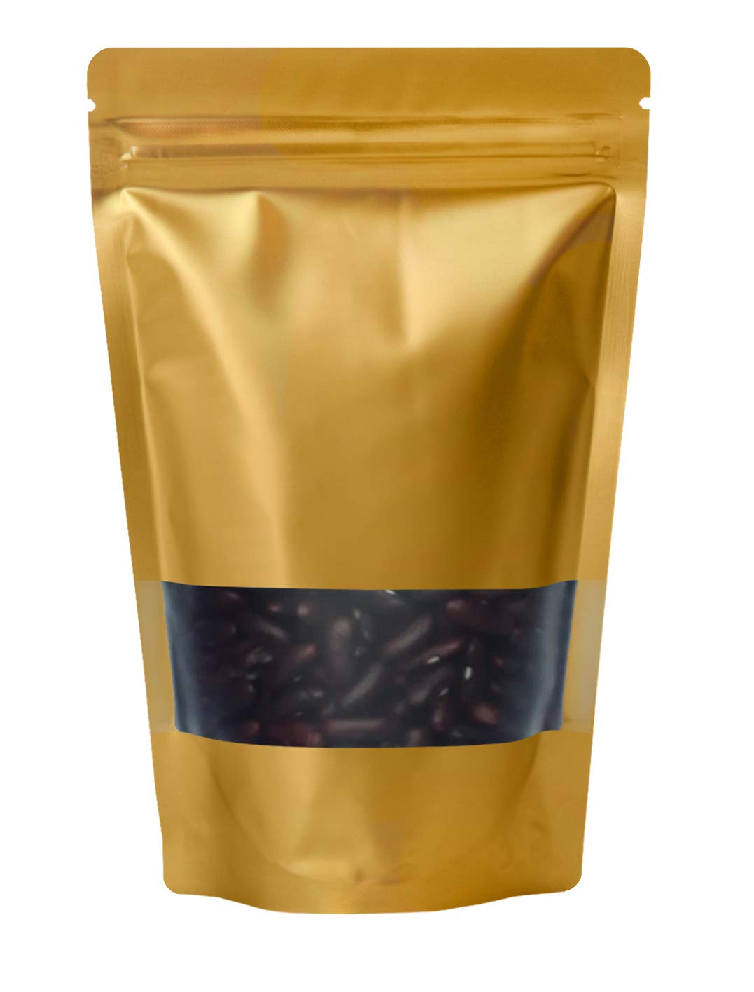 RIGHTPAK Window Gold Matt Stand Up Pouches 50 Pieces 19cm x 26cm with Resealable Zipper and Tear Notch For Food Packaging, Heat Sealable pouch Bags