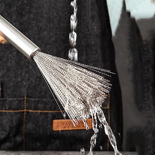 Image of 2 Pack Cookware Scrubber Brush, Stainless Steel Pots Pans Cleaning Brush with a Long Handle Dishwashing Scrubber for Ovens Grills