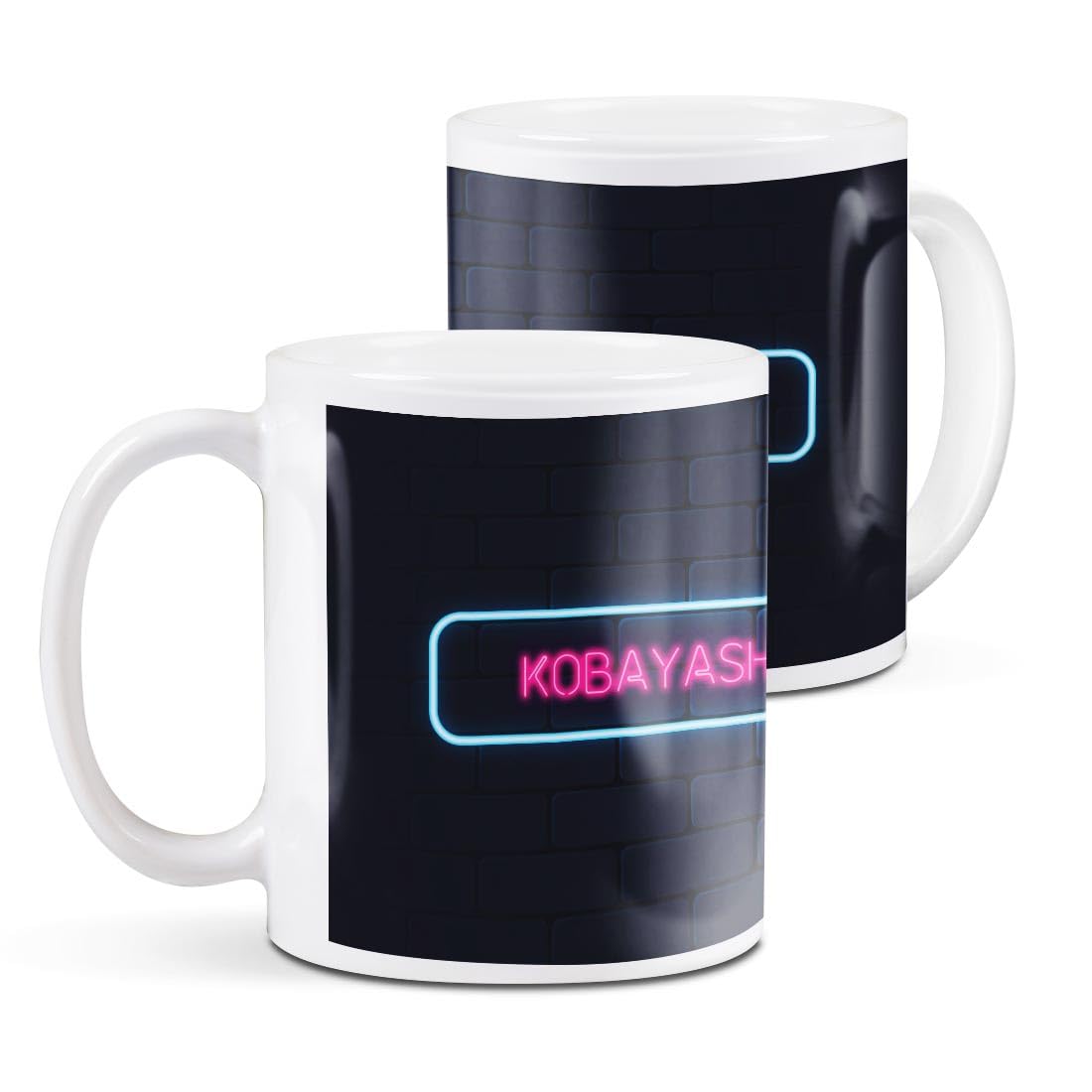 Destination Vinyl ltd 2 White Ceramic Mug Cup (11oz / 284ml) Neon Sign Design Kobayashi City Japan for Coffee Tea Drinks Kitchen Office #351216