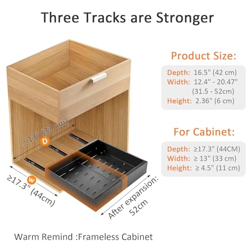 Trintion Pull Out Cabinet Organizer, Adjustable Expandable Slide Out Drawer, Roll-Out Sliding Drawer Organiser Shelf for Kitchen & Bathroom Storage,Easy Installation with Adhesive Film (Black) - Image 2