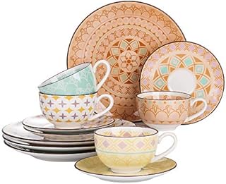 vancasso Starry Blue Cup and Saucer Set of 8 - Pottery Coffee Tea Cup Set for Breakfast Afternoon Tea, Stoneware Ceramic Combination Set with 4 Cups and 4 Saucers, Service for 4