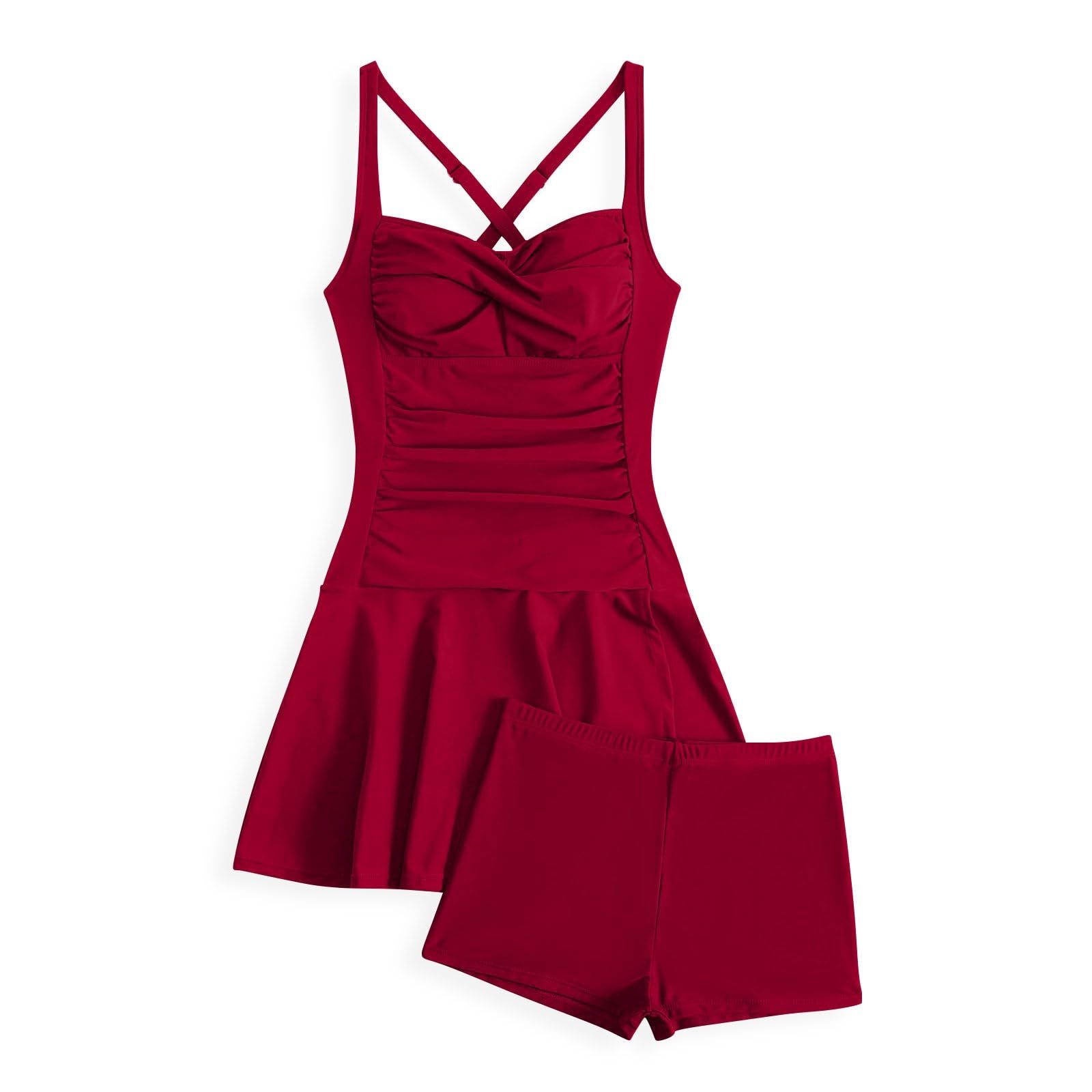 Generico Costume Donna Due Pezzi Push Up Tankini Mare Curvy Women's Solid Color Slit Skirt Plus Size Swimsuit Briefs Swimsuit Costumi da Mare Donna Costume Due Pezzi Fascia