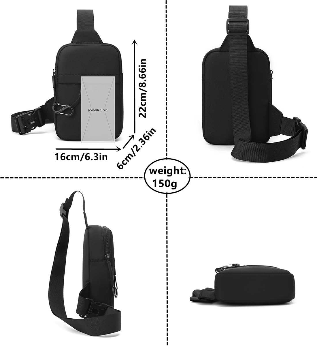 Sling Chest Crossbody Bag, Wasserdicht Schultertasche, Crossbody Bag Brusttasche für Männer und Frauen Klein Umhängetasche Handy Tasche wasserdichte Taschen für Runner Workout Wandern