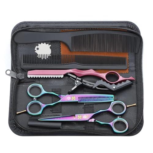 Kit de Ciseaux de Coiffure Professionnel Rose Ciseaux Coiffure 5,5 Pouces Peigne Inox Acier Ciseaux Coiffure Desepaissir Ciseaux Cheveux Coupe Frange Barbe...
