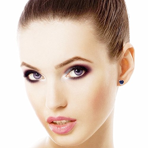 Galaxy Gold GG 14k Solid White, Yellow, Rose Gold Stud Earrings with 3.1 Carat (CTW) Heart Natural Blue Sapphire 43344