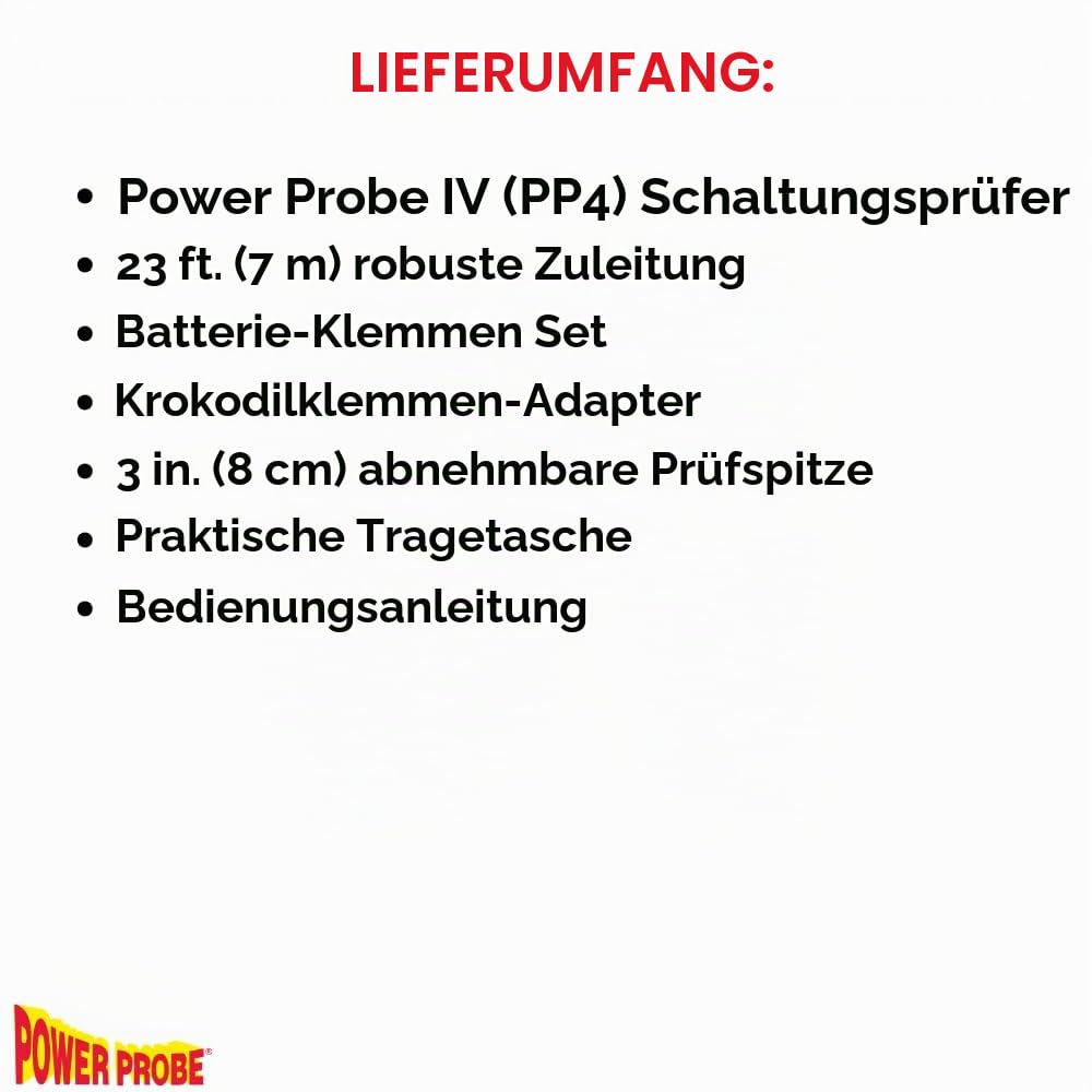 Power Probe 4 PP401AS Stromkreistester mit Farb-LCD-Multimeter | Strom und Masse an der Spitze, 8 Modi, Farb-LCD, Einspritzdüsen- und Treibertest, 7m Kabel, 8A Auto-Reset, 12-24V