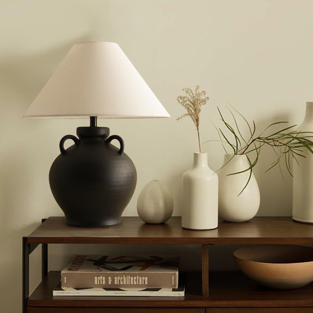 Ceramiczna lampa stołowa Lampa stołowa z połowy wieku Czarna antyczna rustykalna lampka nocna Lampka nocna Dom wiejski Przemysłowa lampka na biurko do sypialni Salon Home Office