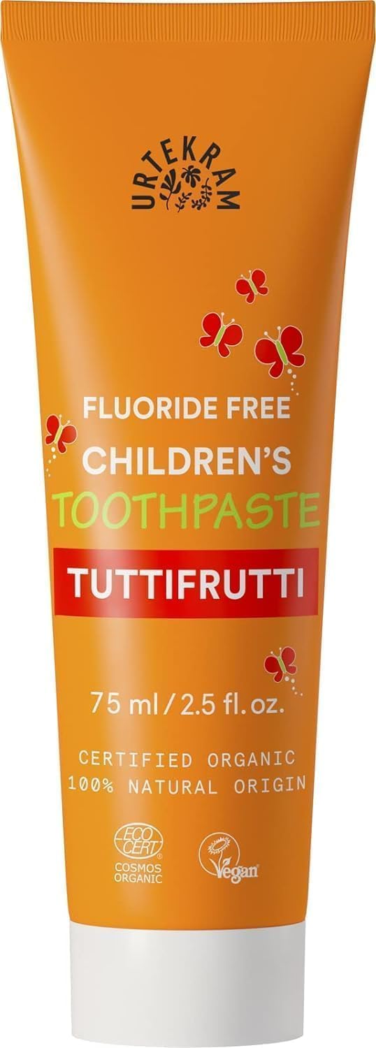 Children's Toothpaste, Tutti Frutti Flavor, Fluoride-Free, 100% Organic, Natural Ingredients, Vegan, Gentle Oral Care, 75ml