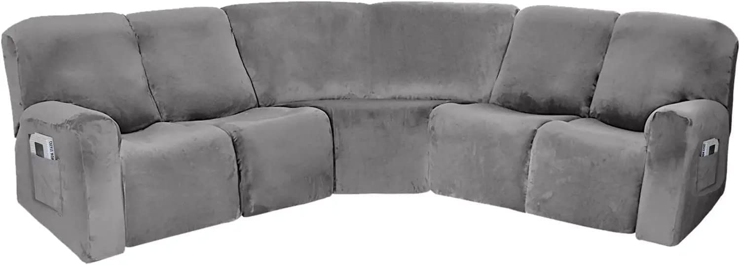 SDYdsgE sofa cover， Velvet Recliner Corner Sofa Cover 7 Piece L Shape Sectional Couch Grey Fits 5 Seats(Grey)