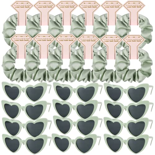 Satin Bridesmaid Scrunchies Bachelorette Hair Ties Set of 6 sunglasses Bridal Shower No Damage Hairties ideas Gift for Wedding Party Favors Bridesmaid Proposal Gifts (12pcs Sage Green)