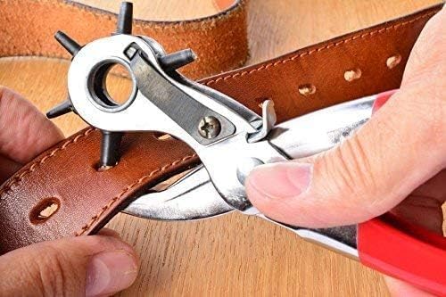 Image of Punch Hole Pliers: Metal Hand Tool with Revolving Heavy-Duty Puncher for Leather Craft, Belts, Watch Bands, Bags, Dog Collars and Fabric (Revolving Punch)